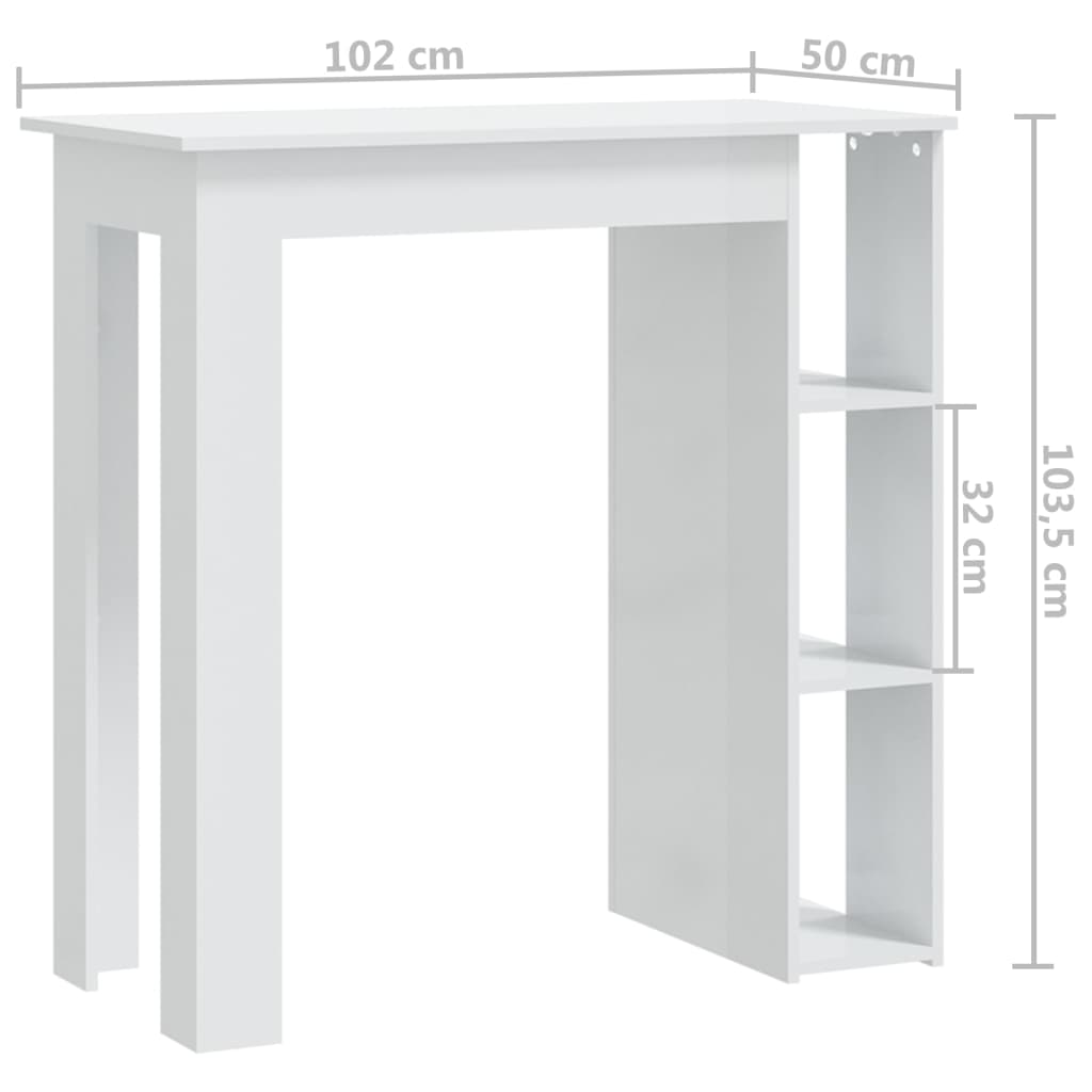 vidaXL Masă de bar cu raft, alb extralucios, 102x50x103,5 cm, PAL