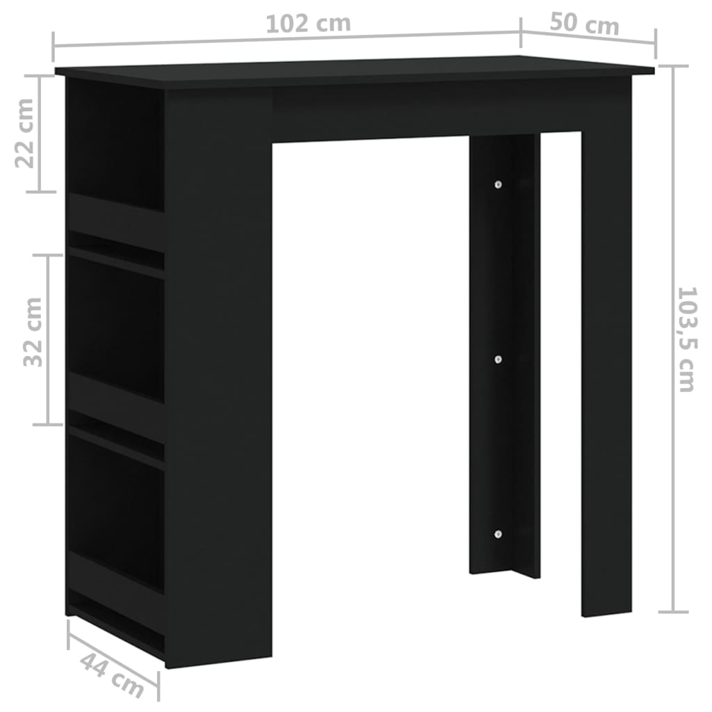 vidaXL Masă de bar cu raft de depozitare, negru, 102x50x103,5 cm, PAL vidaXL Masă de bar cu raft de depozitare, negru, 102x50x103,5 cm, PAL