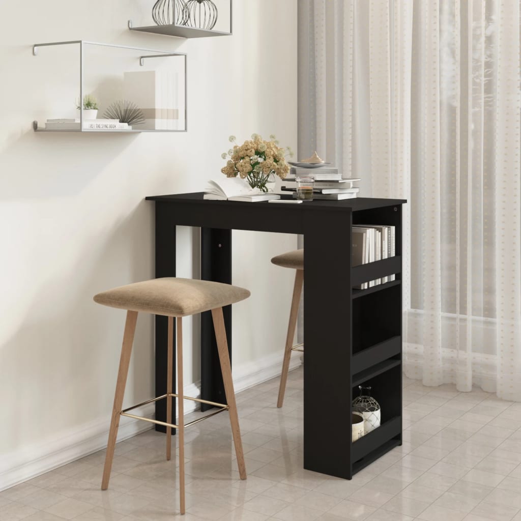vidaXL Masă de bar cu raft de depozitare, negru, 102x50x103,5 cm, PAL vidaXL Masă de bar cu raft de depozitare, negru, 102x50x103,5 cm, PAL