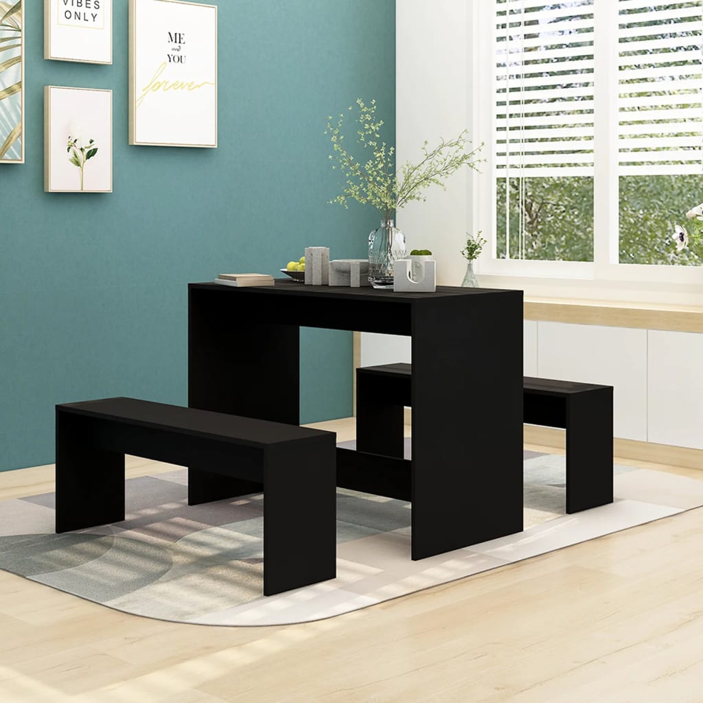 vidaXL Set mobilier de bucătărie, 3 piese, negru, PAL vidaXL Set mobilier de bucătărie, 3 piese, negru, PAL