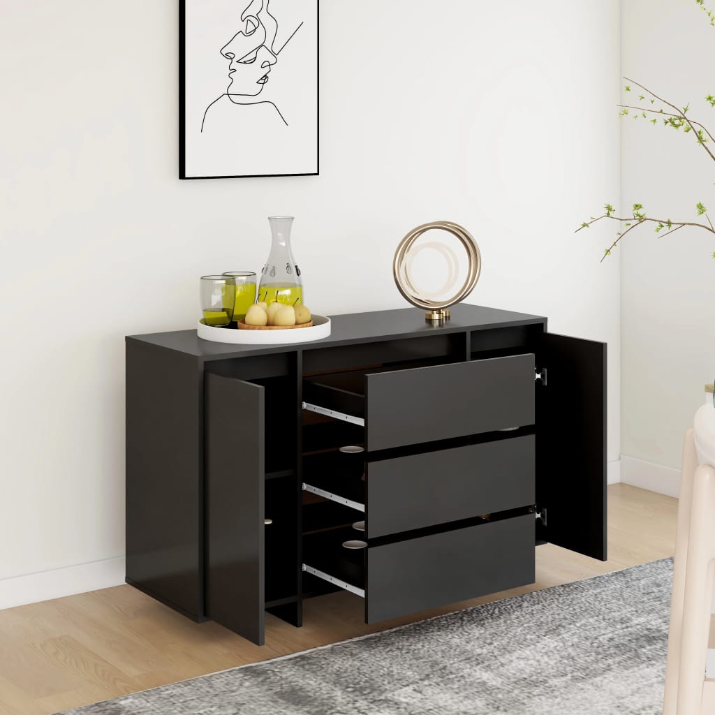 vidaXL Servantă cu 3 sertare, negru, 120x41x75 cm, PAL vidaXL Servantă cu 3 sertare, negru, 120x41x75 cm, PAL