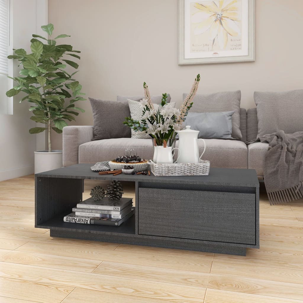 vidaXL Măsuță de cafea, 110x50x33,5 cm, gri, lemn masiv de pin vidaXL Măsuță de cafea, 110x50x33,5 cm, gri, lemn masiv de pin