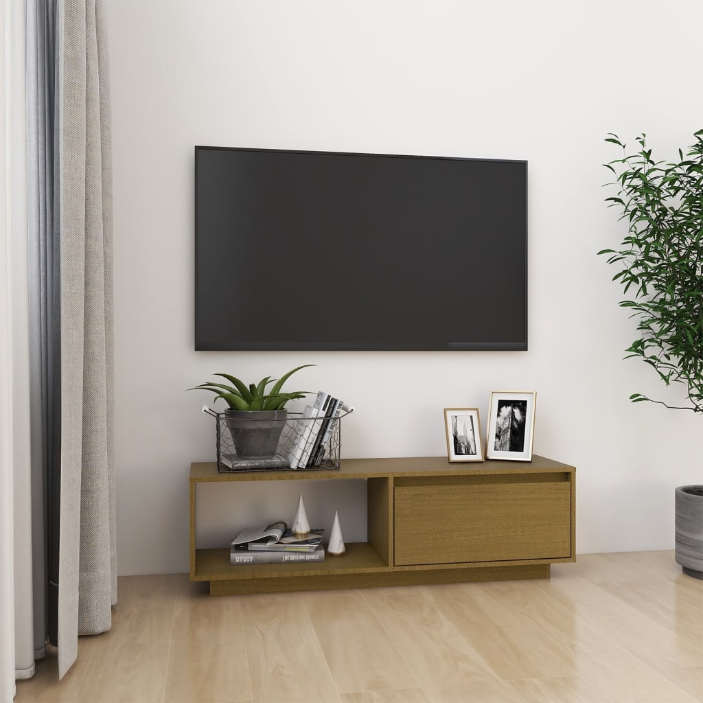 vidaXL Comodă TV, maro miere, 110x30x33,5 cm, lemn masiv de pin vidaXL Comodă TV, maro miere, 110x30x33,5 cm, lemn masiv de pin
