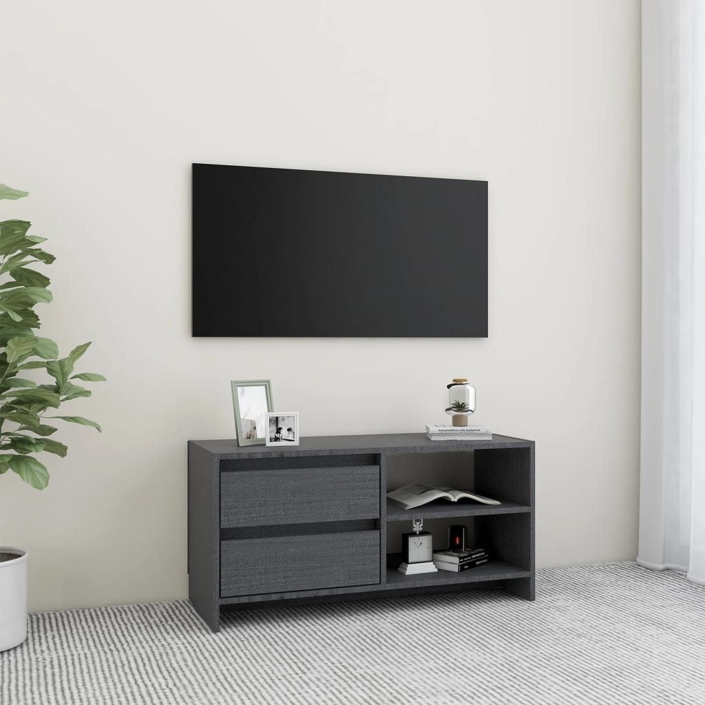 vidaXL Comodă TV, gri, 80x31x39 cm, lemn masiv de pin vidaXL Comodă TV, gri, 80x31x39 cm, lemn masiv de pin