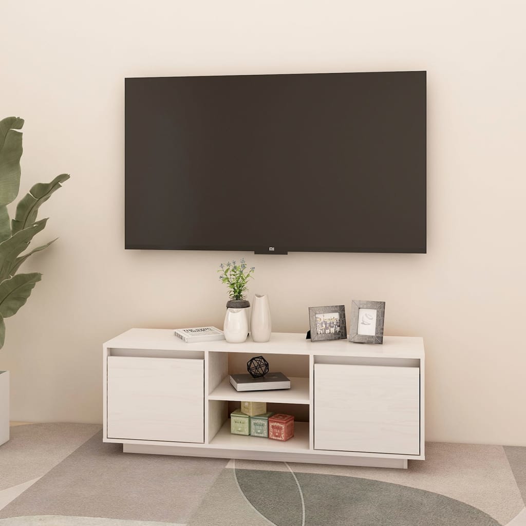 vidaXL Comodă TV, alb, 110x30x40 cm, lemn masiv de pin