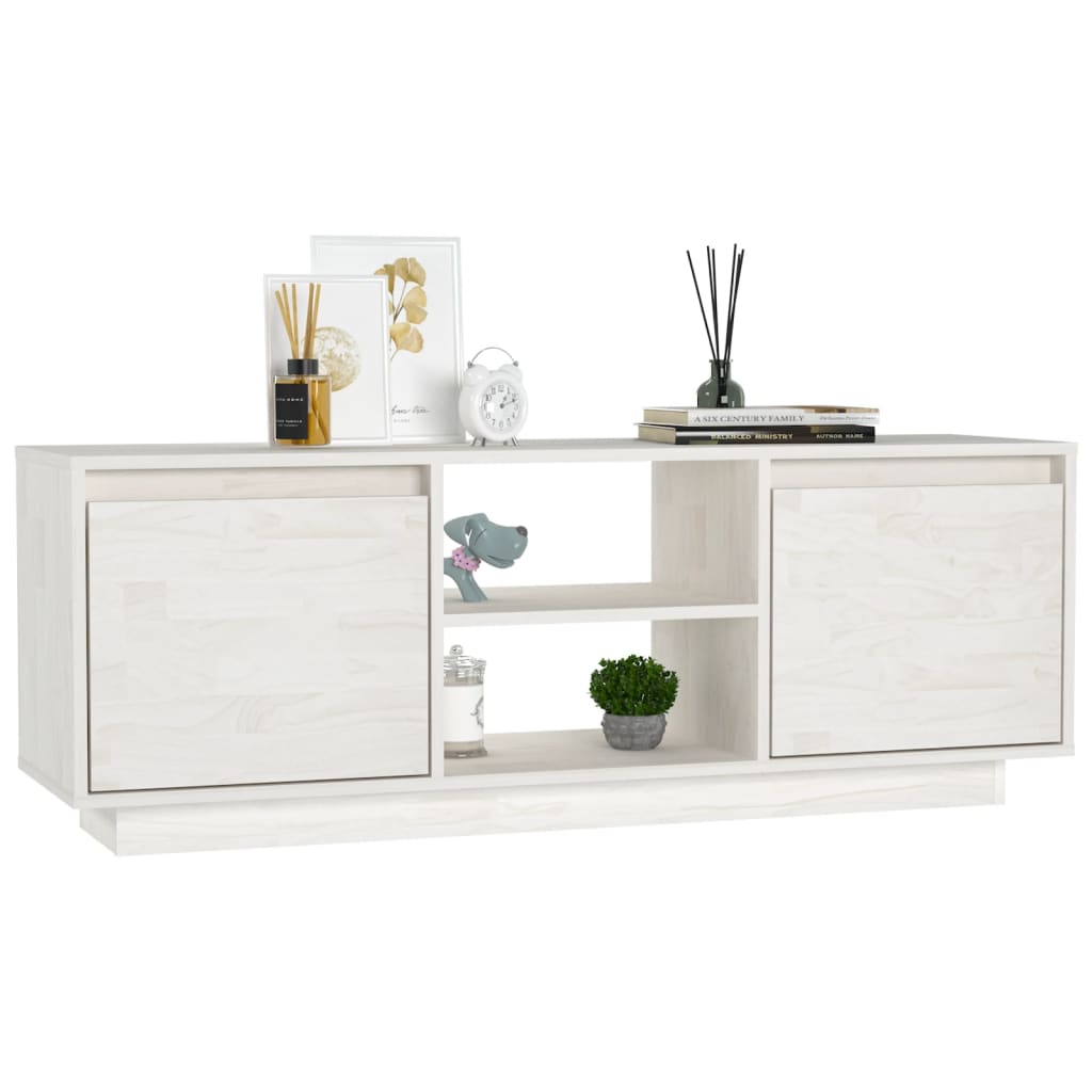 vidaXL Comodă TV, alb, 110x30x40 cm, lemn masiv de pin