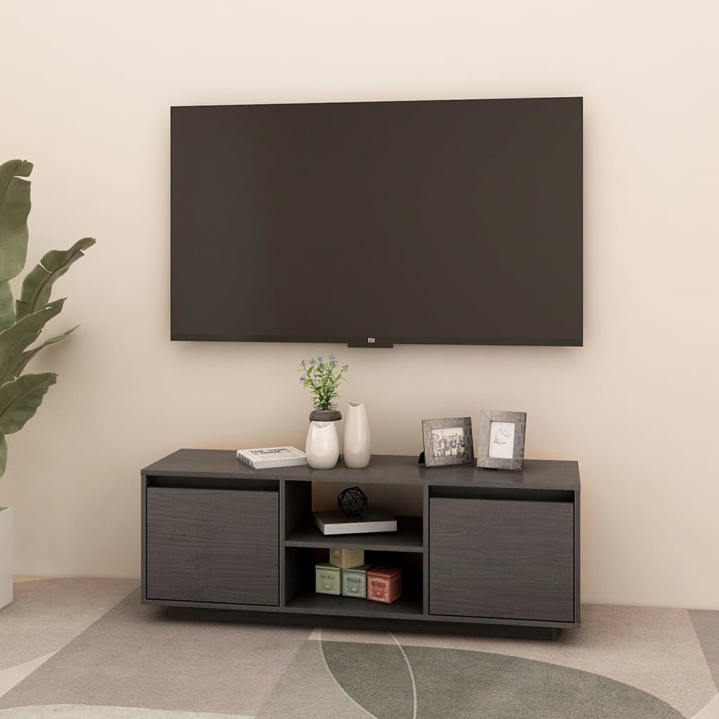 vidaXL Comodă TV, gri, 110x30x40 cm, lemn masiv de pin vidaXL Comodă TV, gri, 110x30x40 cm, lemn masiv de pin