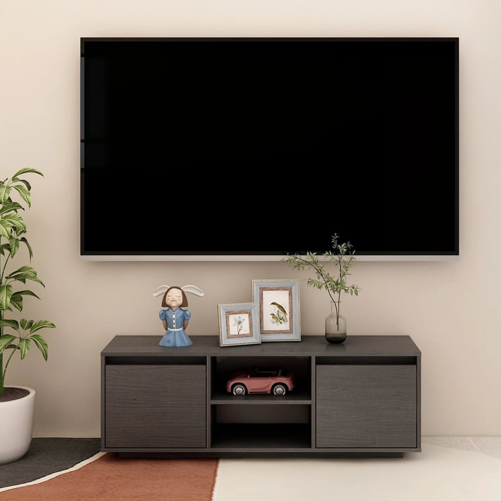 vidaXL Comodă TV, gri, 110x30x40 cm, lemn masiv de pin vidaXL Comodă TV, gri, 110x30x40 cm, lemn masiv de pin