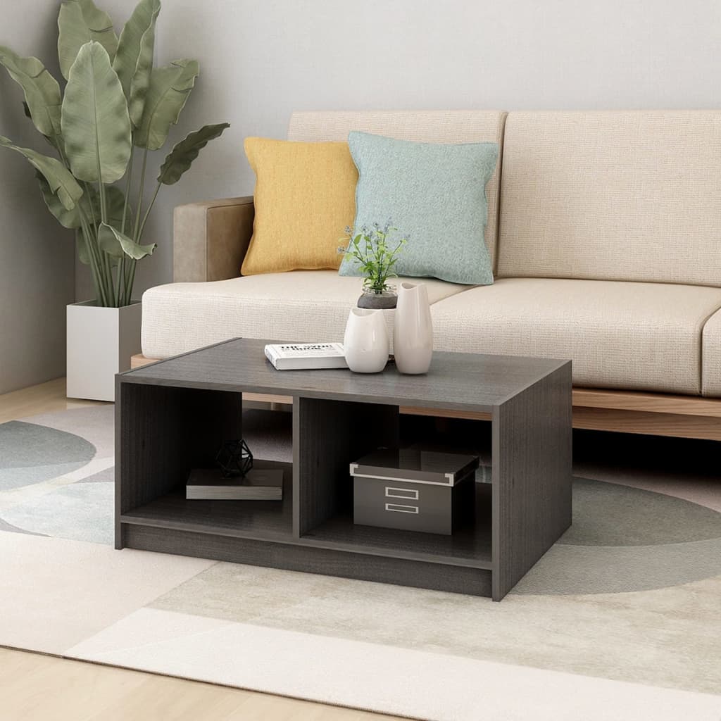 vidaXL Măsuță de cafea, gri, 75x50x33,5 cm, lemn masiv de pin vidaXL Măsuță de cafea, gri, 75x50x33,5 cm, lemn masiv de pin