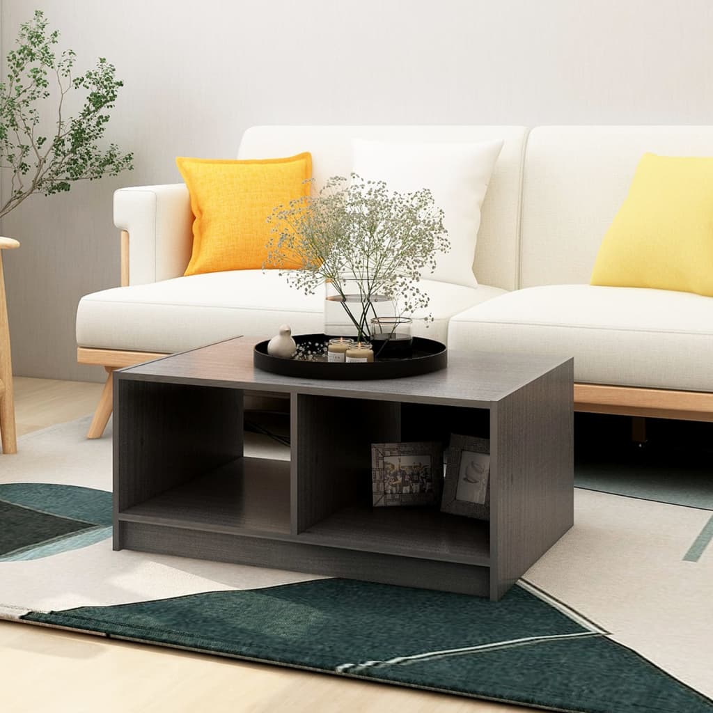 vidaXL Măsuță de cafea, gri, 75x50x33,5 cm, lemn masiv de pin vidaXL Măsuță de cafea, gri, 75x50x33,5 cm, lemn masiv de pin