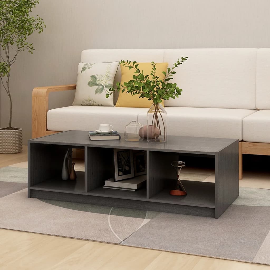 vidaXL Măsuță de cafea, gri, 110x50x34 cm, lemn masiv de pin vidaXL Măsuță de cafea, gri, 110x50x34 cm, lemn masiv de pin