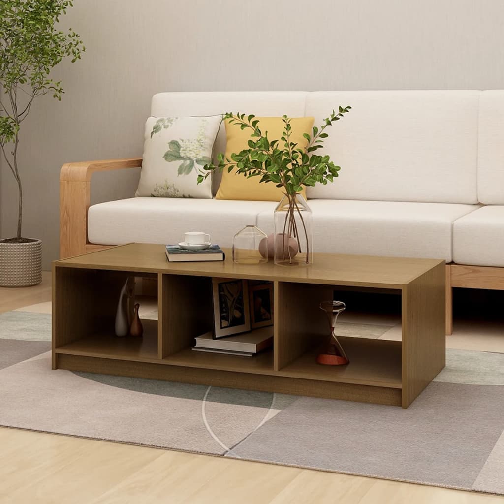vidaXL Măsuță de cafea, maro miere, 110x50x34 cm, lemn masiv de pin vidaXL Măsuță de cafea, maro miere, 110x50x34 cm, lemn masiv de pin