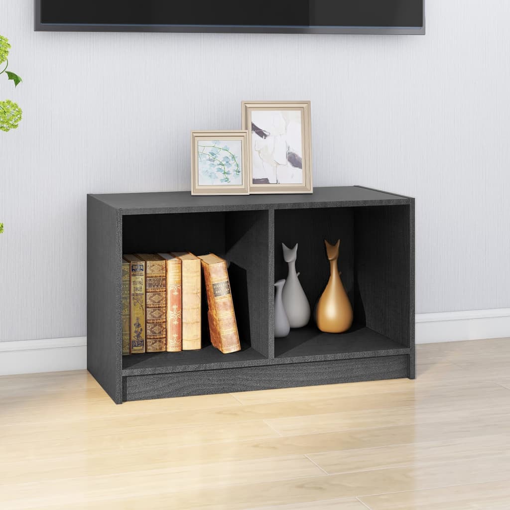 vidaXL Comodă TV, gri, 70x33x42 cm, lemn masiv de pin vidaXL Comodă TV, gri, 70x33x42 cm, lemn masiv de pin