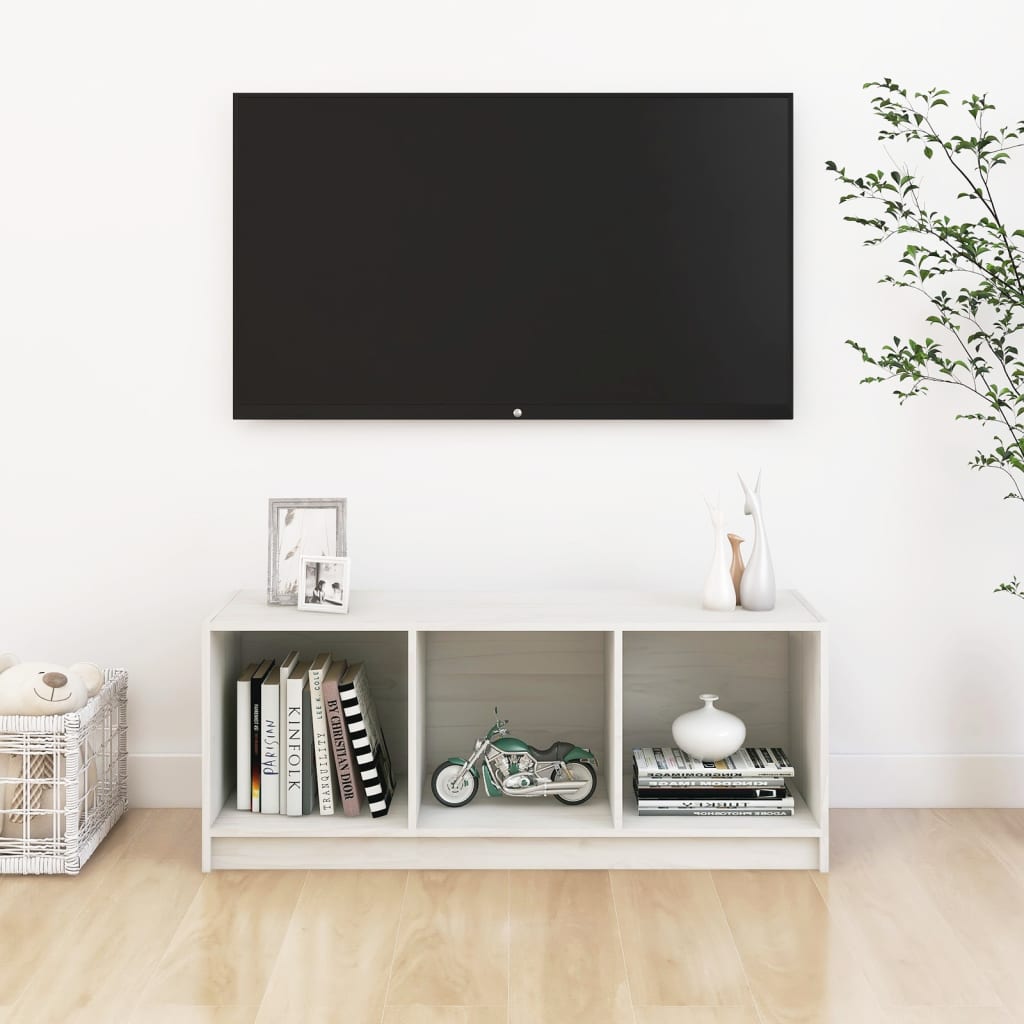 vidaXL Comodă TV, alb, 104x33x41 cm, lemn masiv de pin vidaXL Comodă TV, alb, 104x33x41 cm, lemn masiv de pin