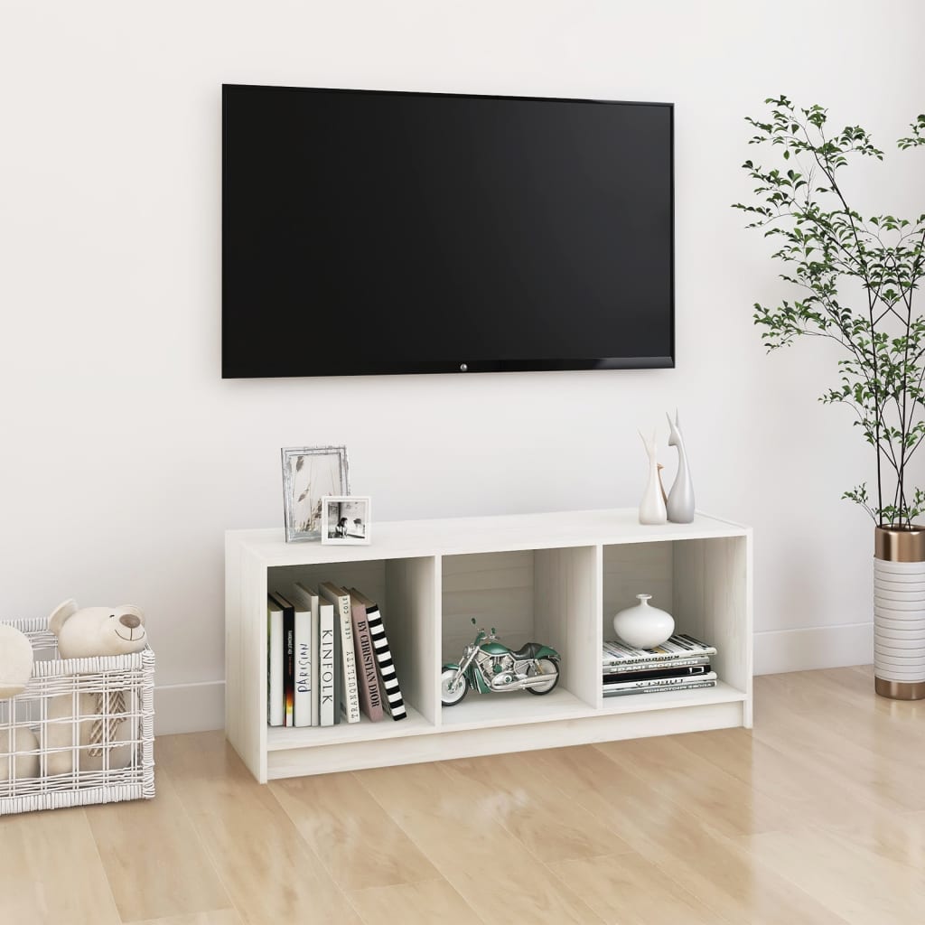 vidaXL Comodă TV, alb, 104x33x41 cm, lemn masiv de pin vidaXL Comodă TV, alb, 104x33x41 cm, lemn masiv de pin