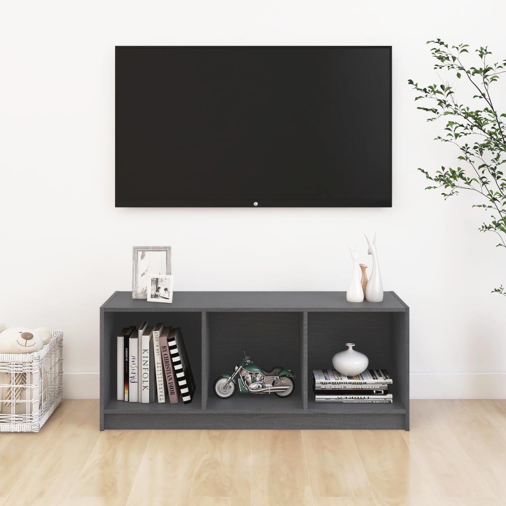 vidaXL Comodă TV, gri, 104x33x41 cm, lemn masiv de pin vidaXL Comodă TV, gri, 104x33x41 cm, lemn masiv de pin