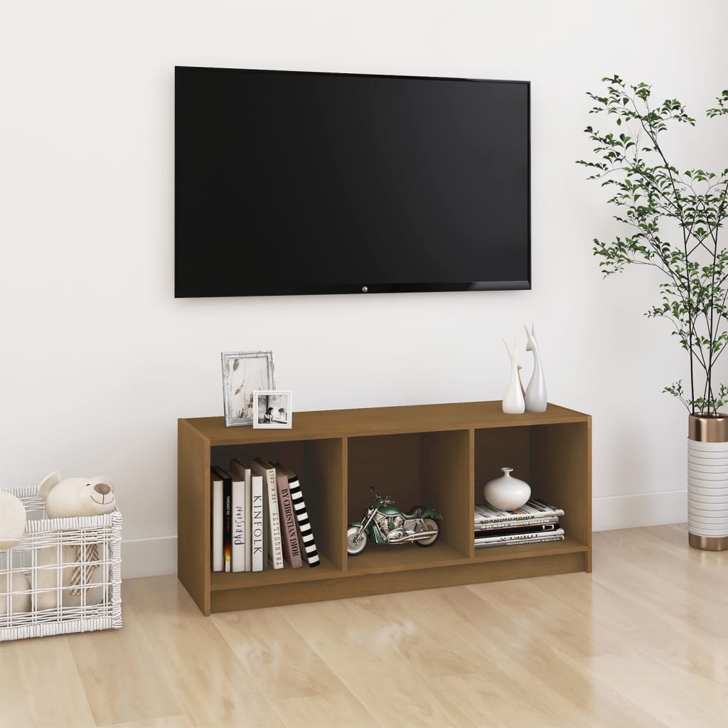 vidaXL Comodă TV, maro miere, 104x33x41 cm, lemn masiv de pin vidaXL Comodă TV, maro miere, 104x33x41 cm, lemn masiv de pin
