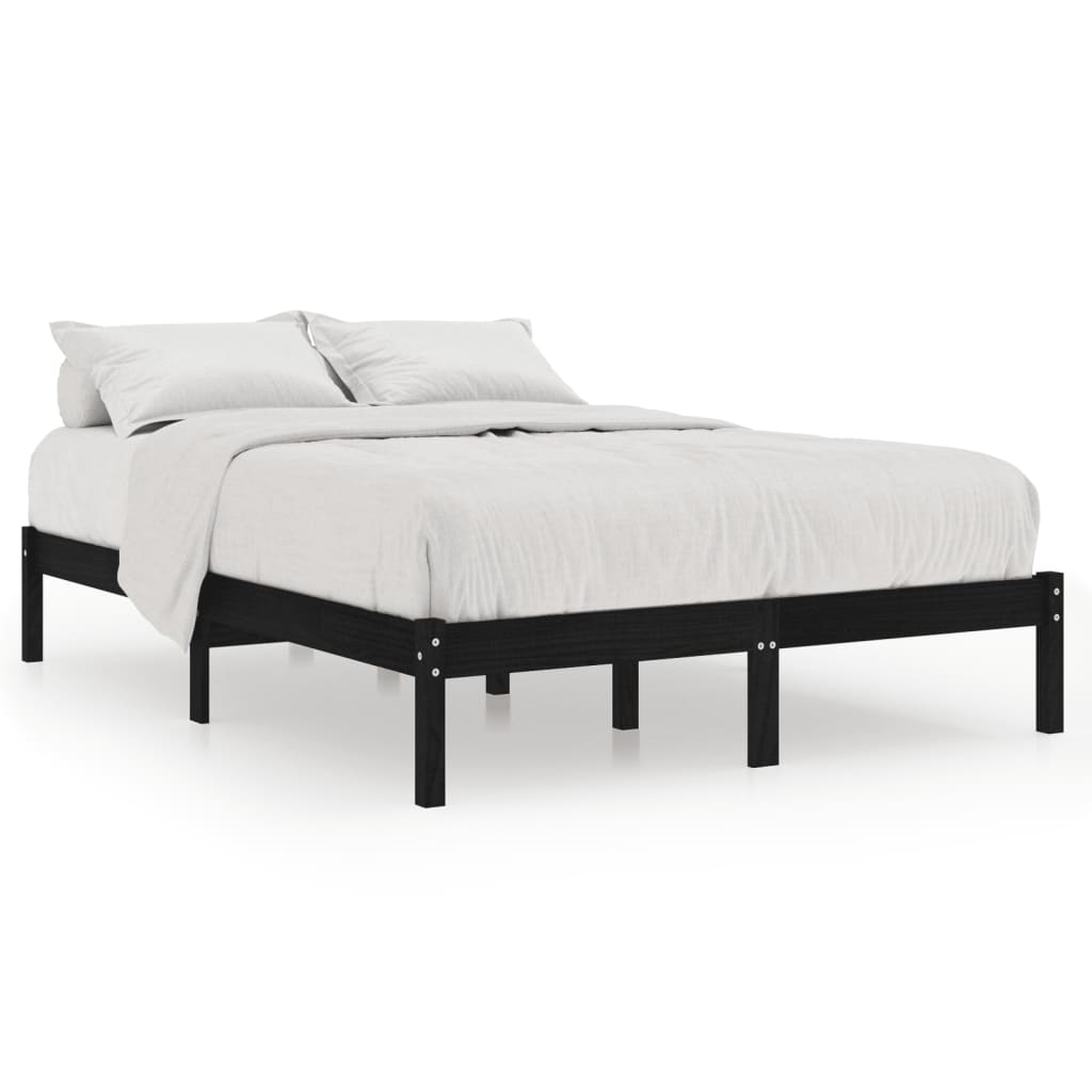 vidaXL Cadru de pat dublu, negru, 135x190 cm, lemn masiv