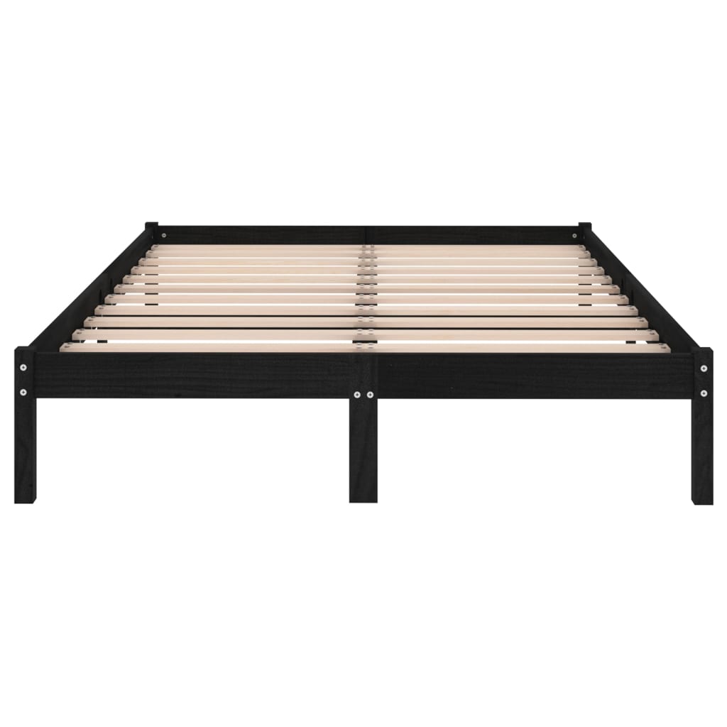 vidaXL Cadru de pat dublu, negru, 135x190 cm, lemn masiv