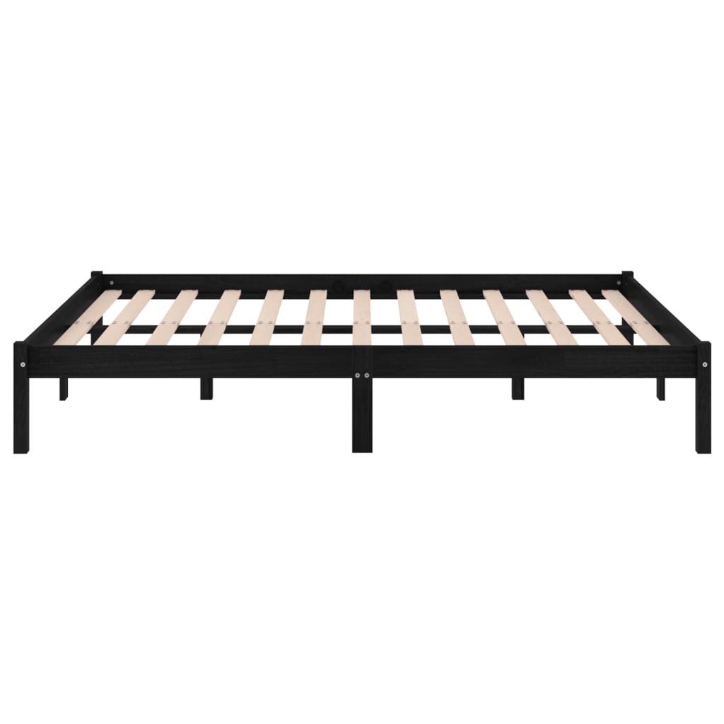 vidaXL Cadru de pat dublu, negru, 135x190 cm, lemn masiv