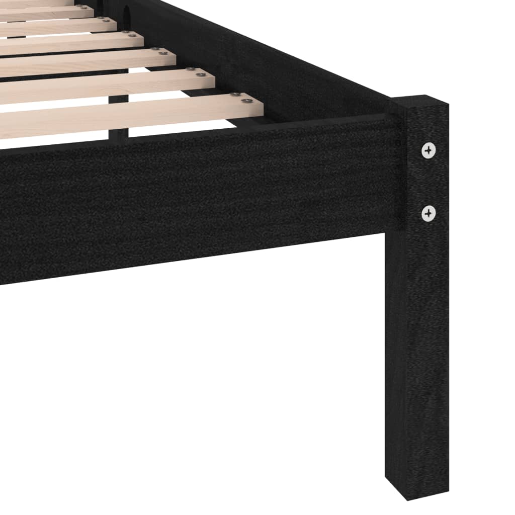 vidaXL Cadru de pat dublu, negru, 135x190 cm, lemn masiv
