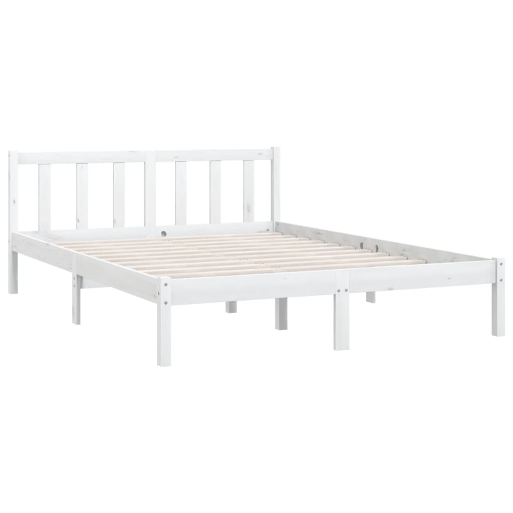 vidaXL Cadru de pat dublu, alb, 135x190 cm, lemn masiv de pin
