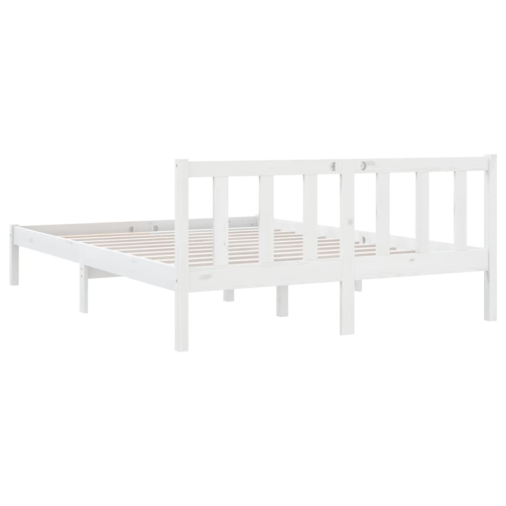 vidaXL Cadru de pat dublu, alb, 135x190 cm, lemn masiv de pin
