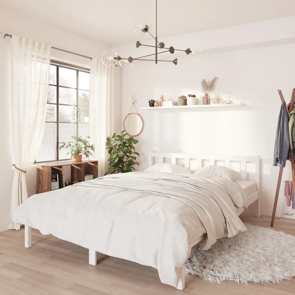 vidaXL Cadru de pat King Size, alb, 150x200 cm, lemn masiv de pin vidaXL Cadru de pat King Size, alb, 150x200 cm, lemn masiv de pin