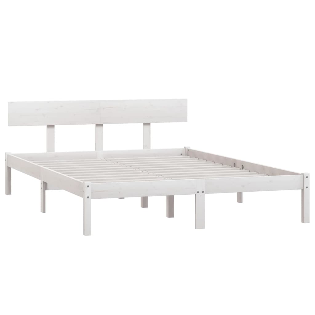 vidaXL Cadru de pat dublu, alb, 135x190 cm, lemn masiv de pin
