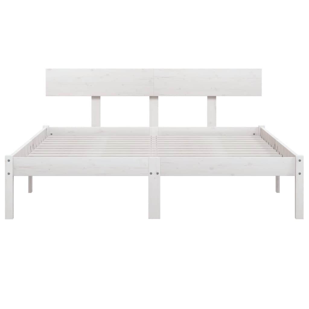 vidaXL Cadru de pat dublu, alb, 135x190 cm, lemn masiv de pin