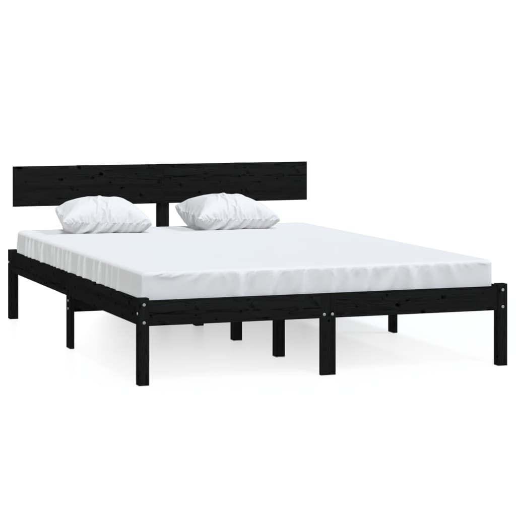 vidaXL Cadru de pat dublu, negru, 135x190 cm, lemn masiv de pin vidaXL Cadru de pat dublu, negru, 135x190 cm, lemn masiv de pin