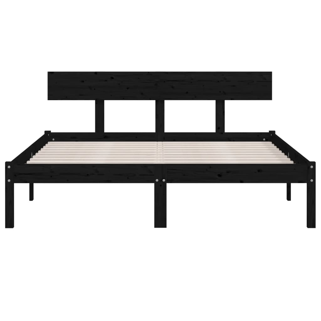 vidaXL Cadru de pat dublu, negru, 135x190 cm, lemn masiv de pin vidaXL Cadru de pat dublu, negru, 135x190 cm, lemn masiv de pin