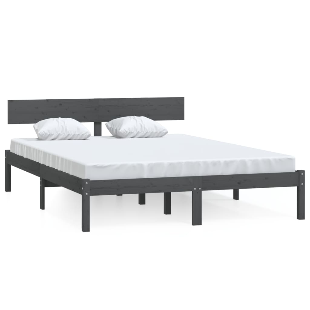 vidaXL Cadru de pat King Size, gri, 150x200 cm, lemn masiv de pin vidaXL Cadru de pat King Size, gri, 150x200 cm, lemn masiv de pin