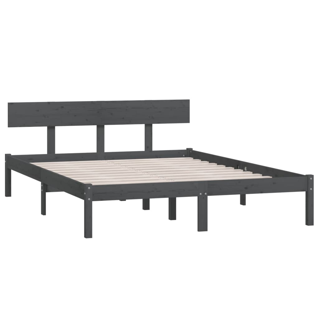 vidaXL Cadru de pat King Size, gri, 150x200 cm, lemn masiv de pin vidaXL Cadru de pat King Size, gri, 150x200 cm, lemn masiv de pin
