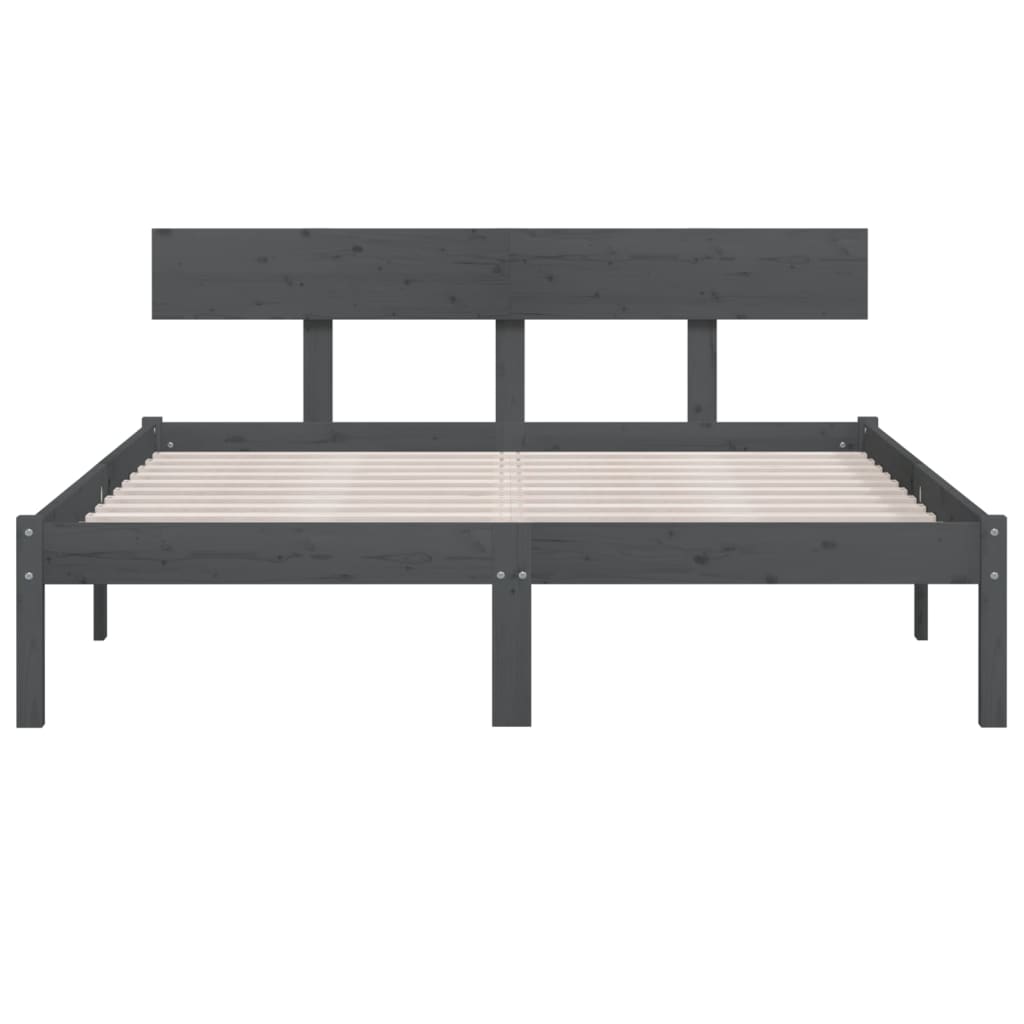 vidaXL Cadru de pat King Size, gri, 150x200 cm, lemn masiv de pin vidaXL Cadru de pat King Size, gri, 150x200 cm, lemn masiv de pin