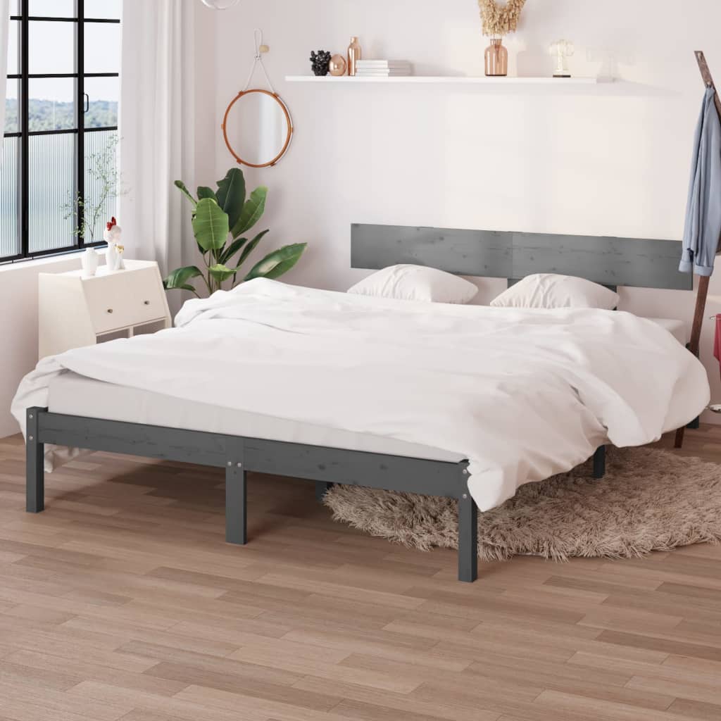 vidaXL Cadru de pat King Size, gri, 150x200 cm, lemn masiv de pin vidaXL Cadru de pat King Size, gri, 150x200 cm, lemn masiv de pin