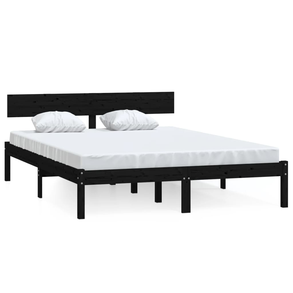 vidaXL Cadru de pat King Size, negru, 150x200 cm, lemn masiv de pin vidaXL Cadru de pat King Size, negru, 150x200 cm, lemn masiv de pin