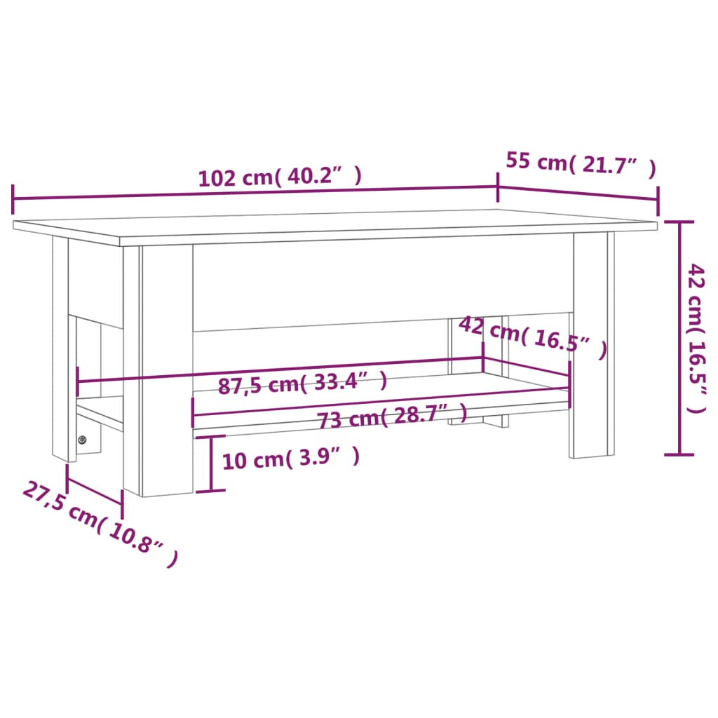 vidaXL Măsuță de cafea, stejar sonoma, 102x55x42 cm, lemn prelucrat vidaXL Măsuță de cafea, stejar sonoma, 102x55x42 cm, lemn prelucrat
