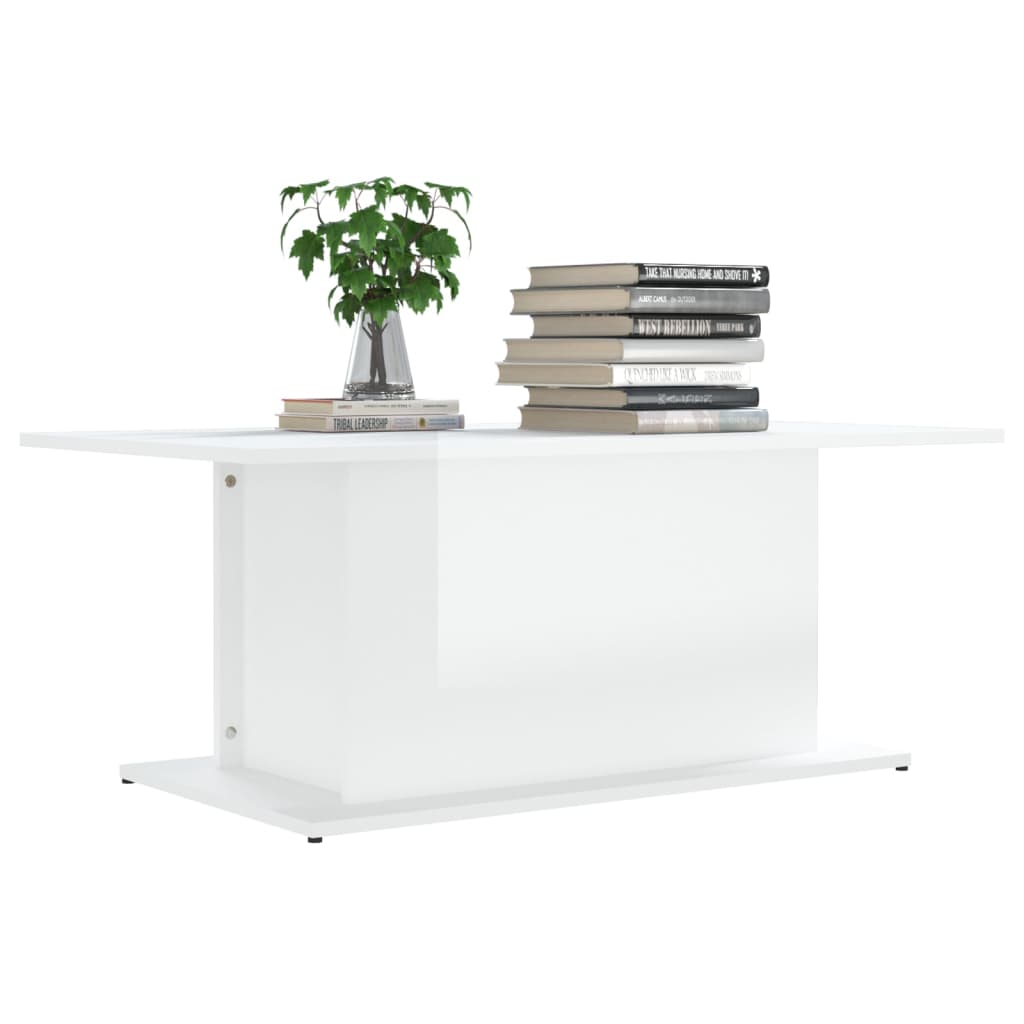 vidaXL Măsuță de cafea, alb extralucios, 102x55,5x40cm, lemn prelucrat vidaXL Măsuță de cafea, alb extralucios, 102x55,5x40cm, lemn prelucrat