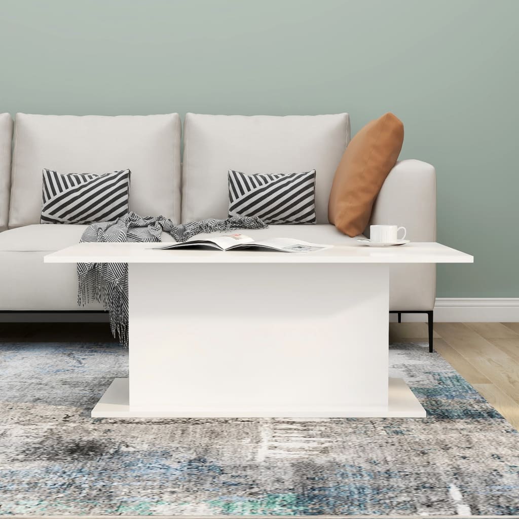vidaXL Măsuță de cafea, alb extralucios, 102x55,5x40cm, lemn prelucrat vidaXL Măsuță de cafea, alb extralucios, 102x55,5x40cm, lemn prelucrat