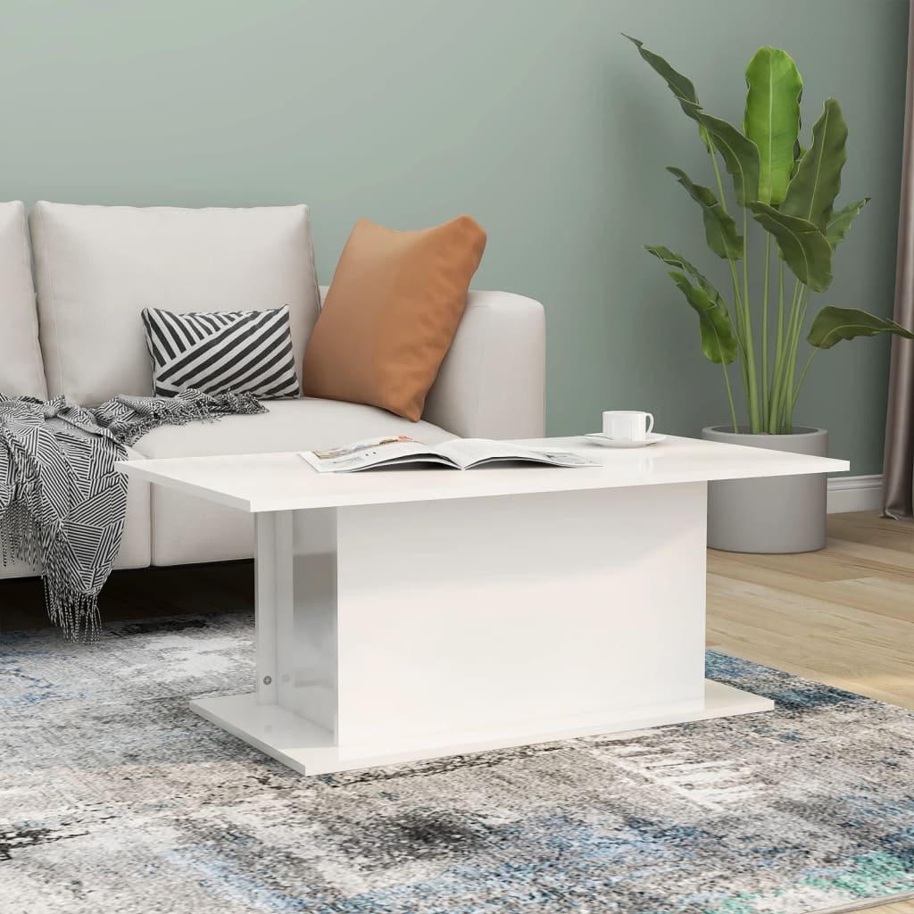 vidaXL Măsuță de cafea, alb extralucios, 102x55,5x40cm, lemn prelucrat vidaXL Măsuță de cafea, alb extralucios, 102x55,5x40cm, lemn prelucrat