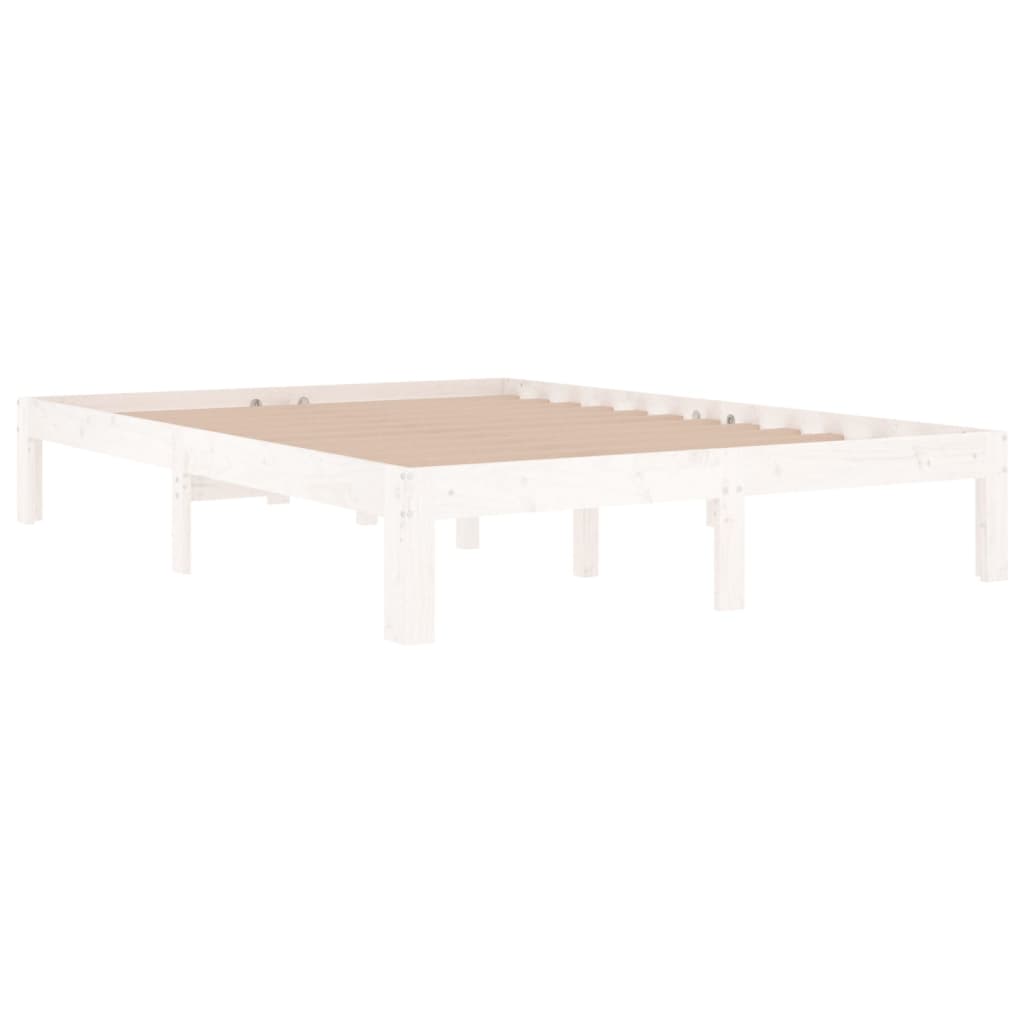 vidaXL Cadru de pat dublu, alb, 135x190 cm, lemn masiv