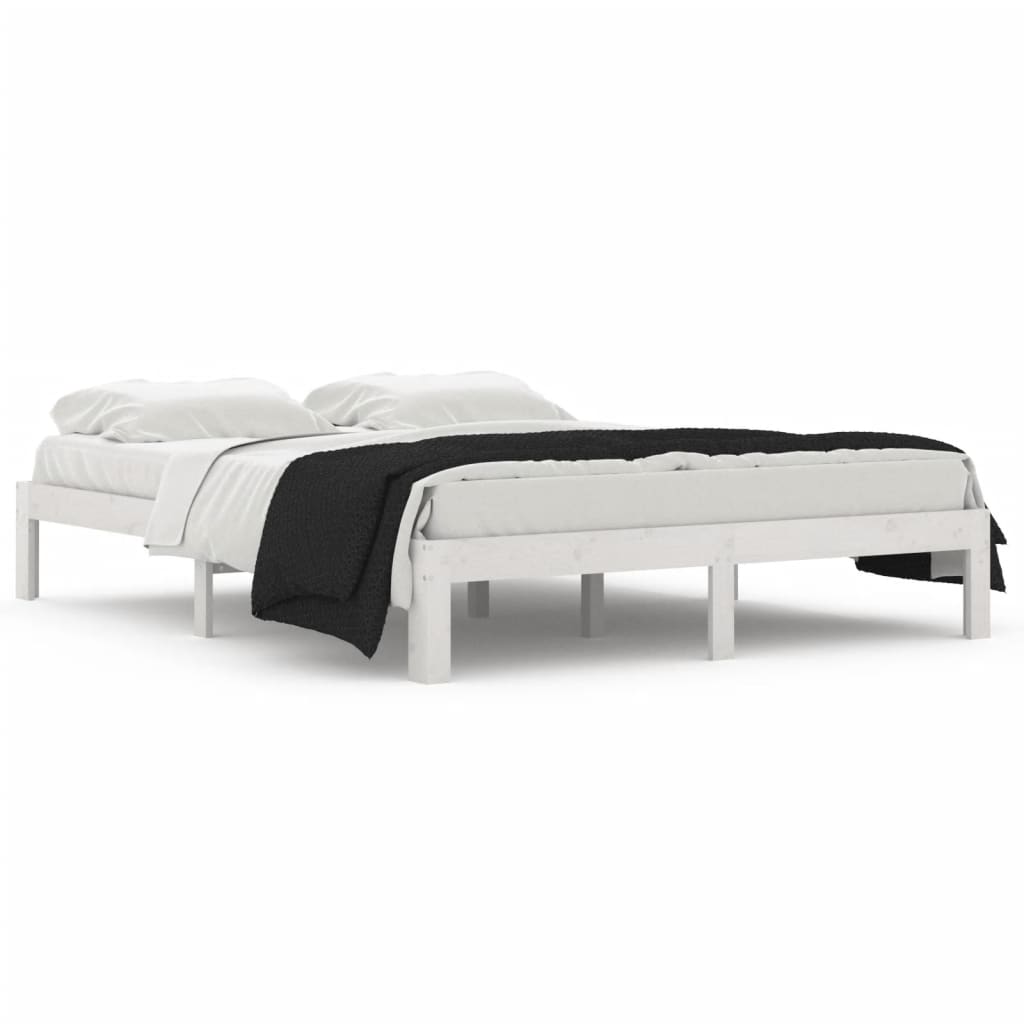vidaXL Cadru de pat King Size, alb, 150x200 cm, lemn masiv vidaXL Cadru de pat King Size, alb, 150x200 cm, lemn masiv