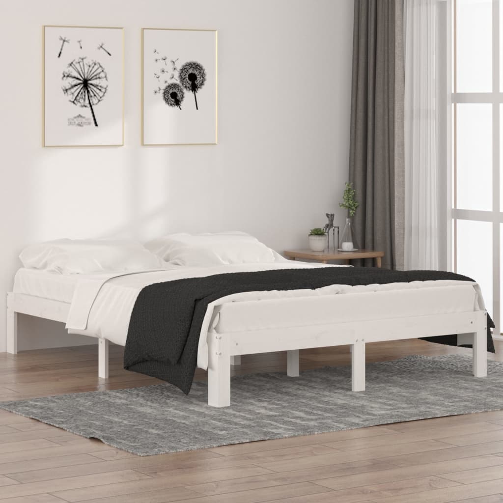 vidaXL Cadru de pat King Size, alb, 150x200 cm, lemn masiv vidaXL Cadru de pat King Size, alb, 150x200 cm, lemn masiv