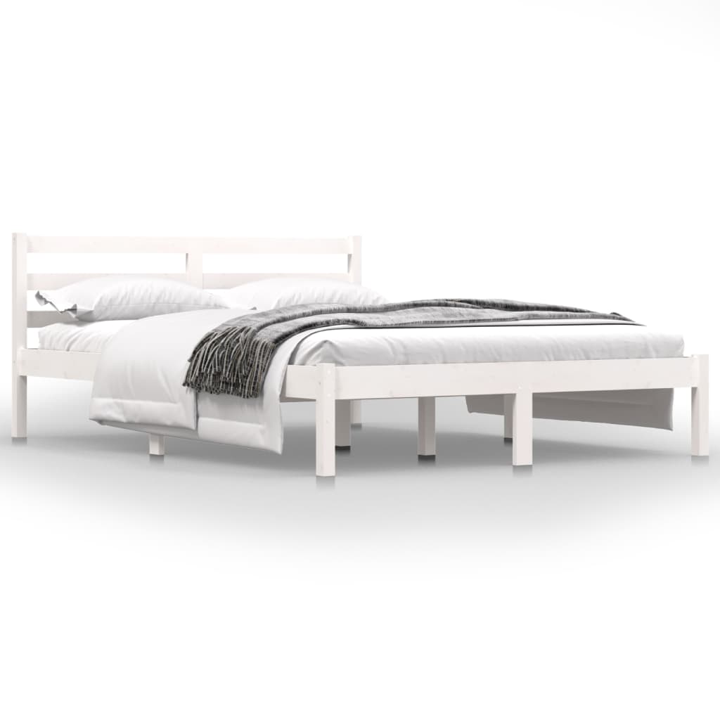 vidaXL Cadru de pat dublu, alb, 135x190 cm, lemn masiv de pin