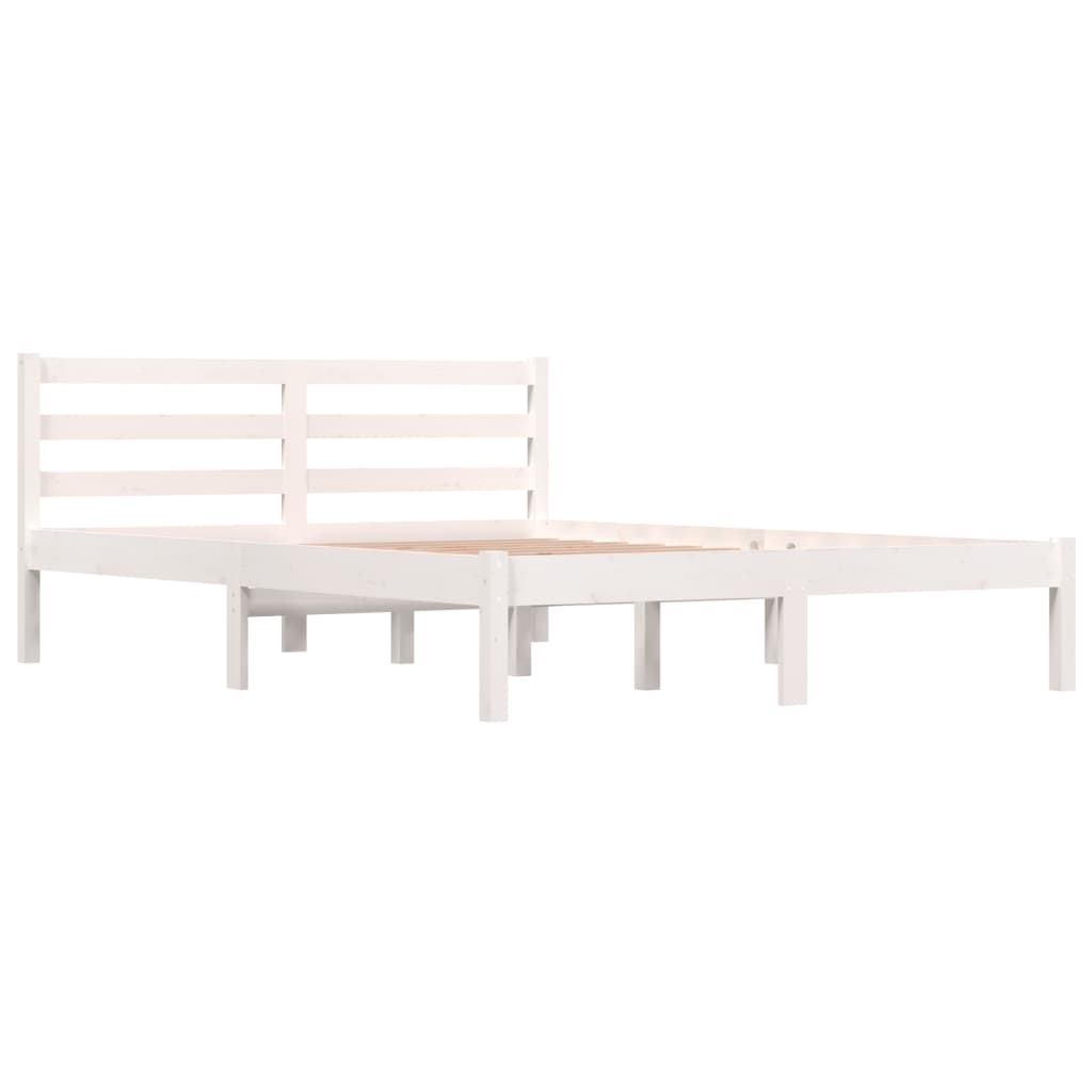 vidaXL Cadru de pat dublu, alb, 135x190 cm, lemn masiv de pin
