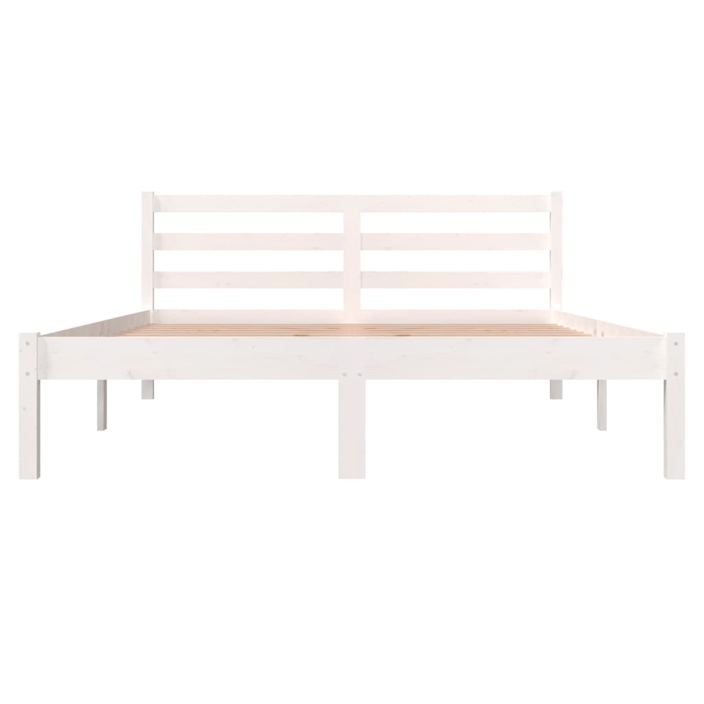 vidaXL Cadru de pat dublu, alb, 135x190 cm, lemn masiv de pin