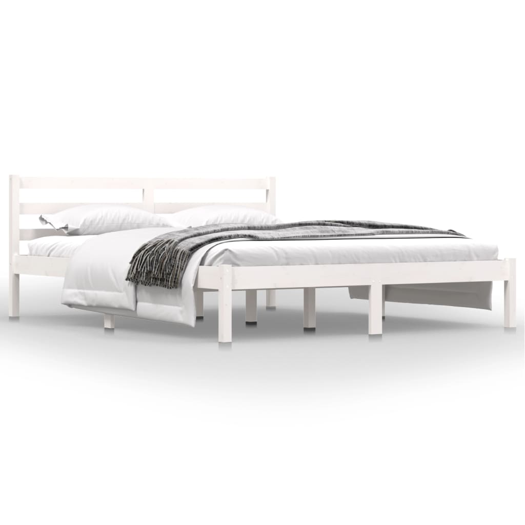 vidaXL Cadru de pat King Size, alb, 150x200 cm, lemn masiv de pin vidaXL Cadru de pat King Size, alb, 150x200 cm, lemn masiv de pin