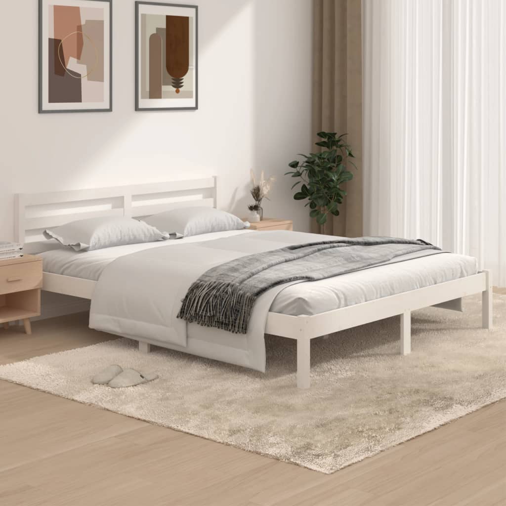 vidaXL Cadru de pat King Size, alb, 150x200 cm, lemn masiv de pin vidaXL Cadru de pat King Size, alb, 150x200 cm, lemn masiv de pin