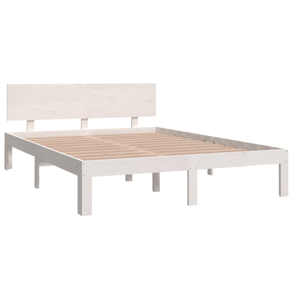 vidaXL Cadru de pat dublu, alb, 135x190 cm, lemn masiv